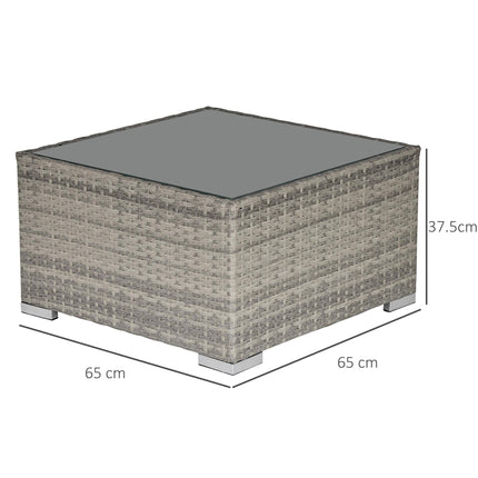 Rattan Wicker Patio Coffee Table with Tempered Glass Top 65x65 cm - Grey