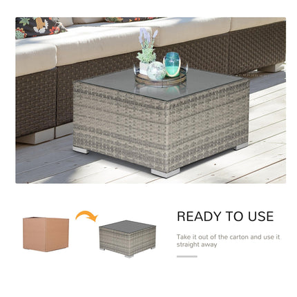 Rattan Wicker Patio Coffee Table with Tempered Glass Top 65x65 cm - Grey