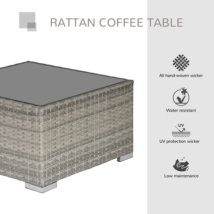 Rattan Wicker Patio Coffee Table with Tempered Glass Top 65x65 cm - Grey