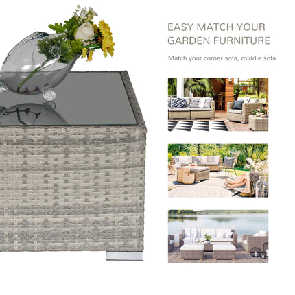 Rattan Wicker Patio Coffee Table with Tempered Glass Top 65x65 cm - Grey