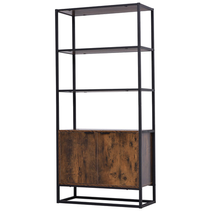 Freestanding Tall Storage Cabinet with 3 Open Shelves and Cupboard Organizer for Living Room Bedroom Kitchen - Rustic Brown