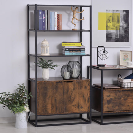 Freestanding Tall Storage Cabinet with 3 Open Shelves and Cupboard Organizer for Living Room Bedroom Kitchen - Rustic Brown