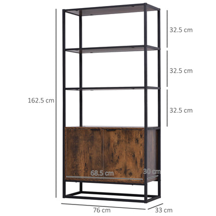 Freestanding Tall Storage Cabinet with 3 Open Shelves and Cupboard Organizer for Living Room Bedroom Kitchen - Rustic Brown