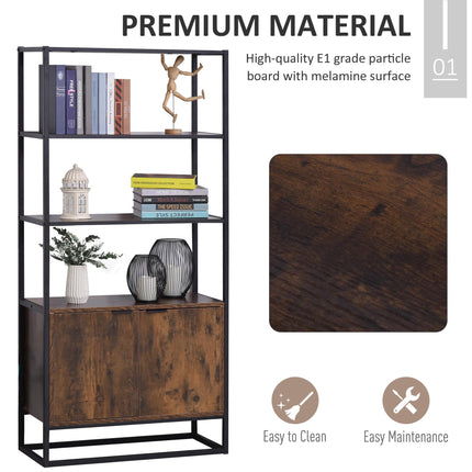 Freestanding Tall Storage Cabinet with 3 Open Shelves and Cupboard Organizer for Living Room Bedroom Kitchen - Rustic Brown