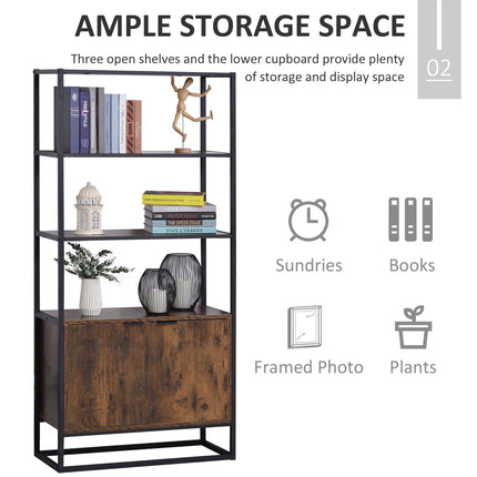 Freestanding Tall Storage Cabinet with 3 Open Shelves and Cupboard Organizer for Living Room Bedroom Kitchen - Rustic Brown