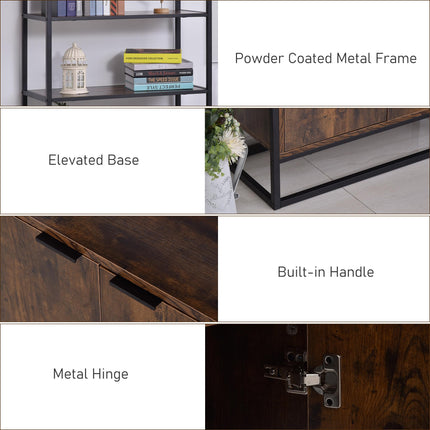 Freestanding Tall Storage Cabinet with 3 Open Shelves and Cupboard Organizer for Living Room Bedroom Kitchen - Rustic Brown