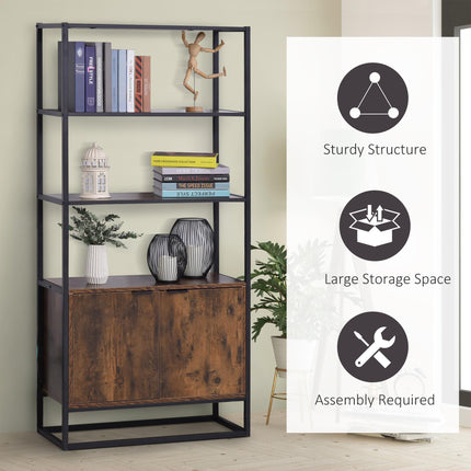 Freestanding Tall Storage Cabinet with 3 Open Shelves and Cupboard Organizer for Living Room Bedroom Kitchen - Rustic Brown