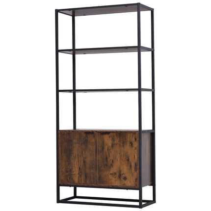 Freestanding Tall Storage Cabinet with 3 Open Shelves and Cupboard Organizer for Living Room Bedroom Kitchen - Rustic Brown