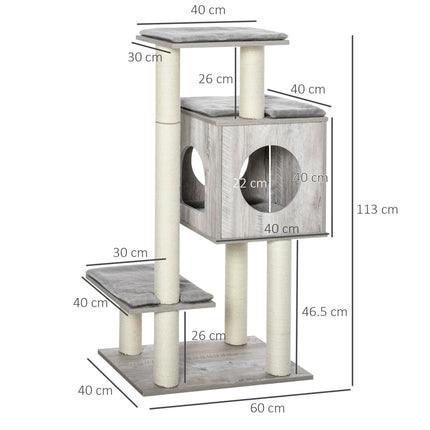Cat Tree for Indoor Large Cats 113cm Kitten Tower Condo Jute Scratching Post Kitten Play House Activity Center Furniture