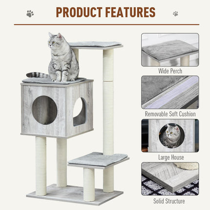 Cat Tree for Indoor Large Cats 113cm Kitten Tower Condo Jute Scratching Post Kitten Play House Activity Center Furniture
