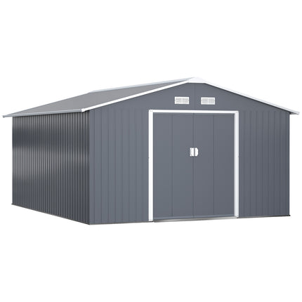 13 x 11ft Steel Outdoor Garden Shed with Foundation and Ventilation - Grey