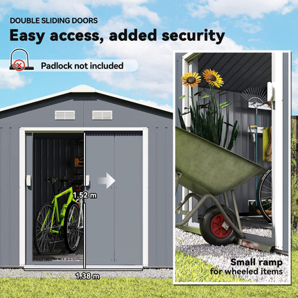 13 x 11ft Steel Outdoor Garden Shed with Foundation and Ventilation - Grey