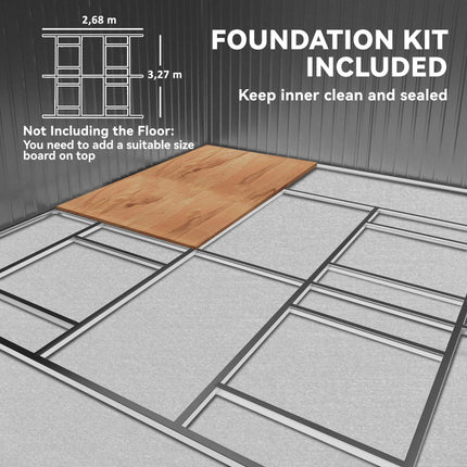 13 x 11ft Steel Outdoor Garden Shed with Foundation and Ventilation - Grey