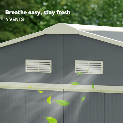 13 x 11ft Steel Outdoor Garden Shed with Foundation and Ventilation - Grey