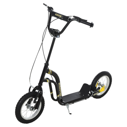 Teen Kids Stunt Scooter with Adjustable Handlebar, 12 Inch Rubber Tyres, Dual Brakes - Black
