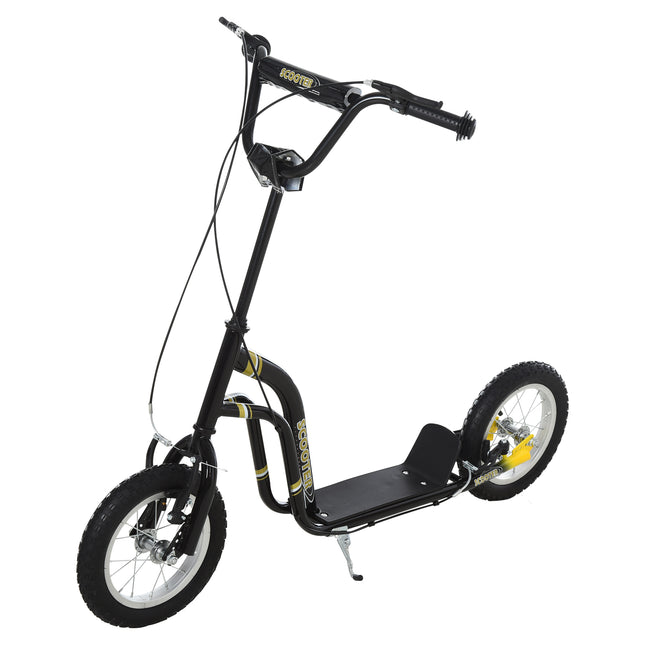 Teen Kids Stunt Scooter with Adjustable Handlebar, 12 Inch Rubber Tyres, Dual Brakes - Black