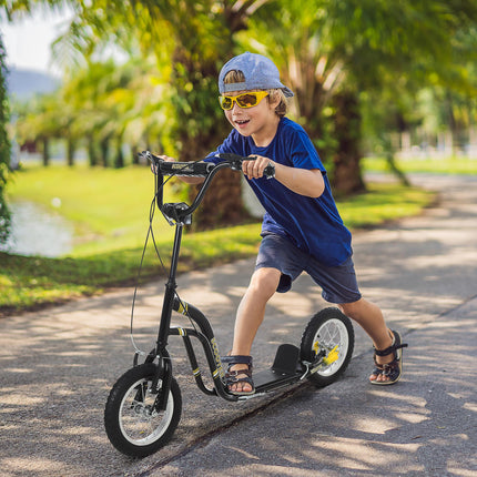 Teen Kids Stunt Scooter with Adjustable Handlebar, 12 Inch Rubber Tyres, Dual Brakes - Black