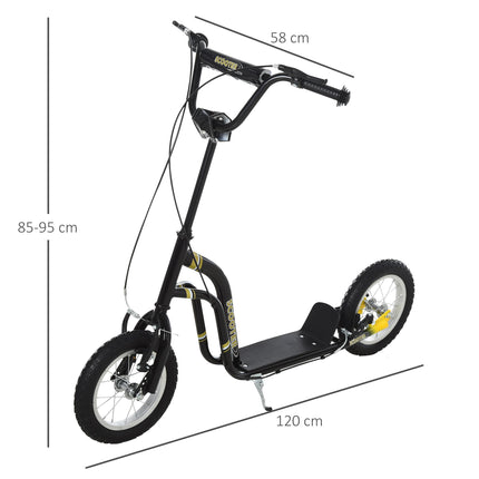 Teen Kids Stunt Scooter with Adjustable Handlebar, 12 Inch Rubber Tyres, Dual Brakes - Black