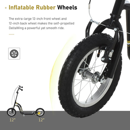 Teen Kids Stunt Scooter with Adjustable Handlebar, 12 Inch Rubber Tyres, Dual Brakes - Black