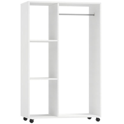 Open Wardrobe with Hanging Rail, Storage Shelves & Wheels 128x80x40 cm - White