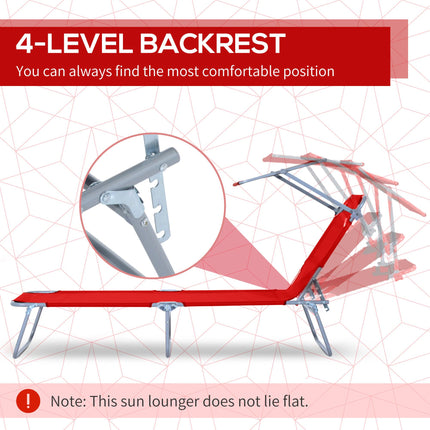 Folding Sun Lounger with Adjustable Shade and Reclining Backrest for Beach & Patio - Red