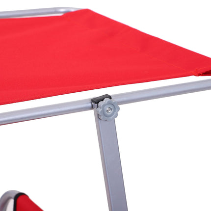 Folding Sun Lounger with Adjustable Shade and Reclining Backrest for Beach & Patio - Red