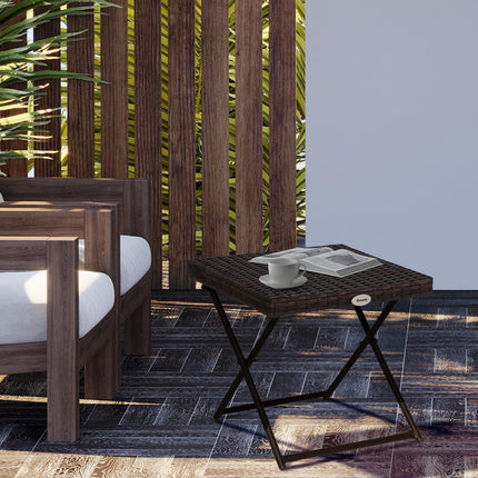Foldable Square Rattan Coffee Table with Steel Frame - Brown