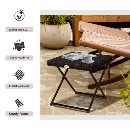 Foldable Square Rattan Coffee Table with Steel Frame - Brown