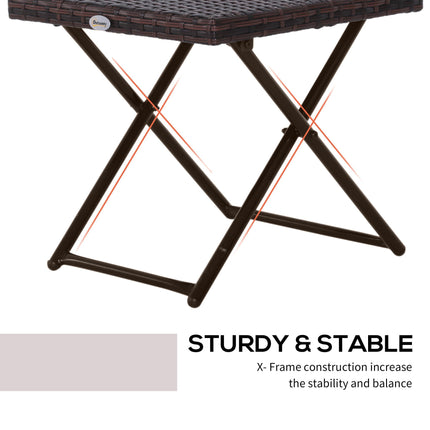 Foldable Square Rattan Coffee Table with Steel Frame - Brown