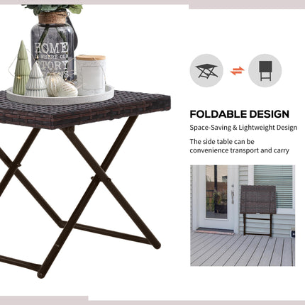 Foldable Square Rattan Coffee Table with Steel Frame - Brown
