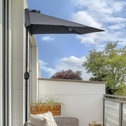 2.7m Garden Half Parasol with 5 Steel Ribs Outdoor Balcony Patio Sun Shade - Grey