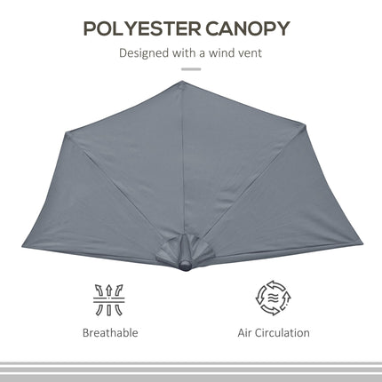 2.7m Garden Half Parasol with 5 Steel Ribs Outdoor Balcony Patio Sun Shade - Grey