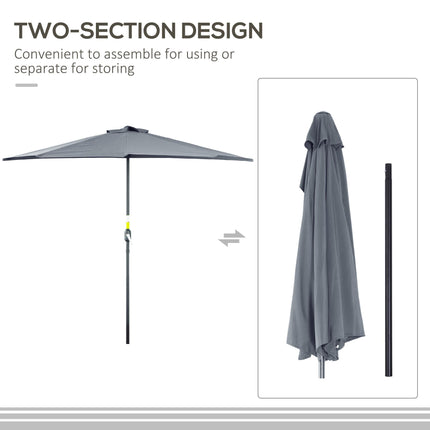 2.7m Garden Half Parasol with 5 Steel Ribs Outdoor Balcony Patio Sun Shade - Grey