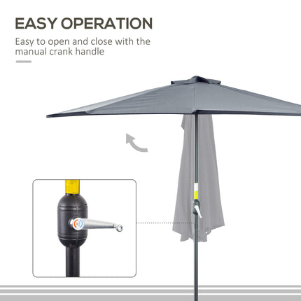 2.7m Garden Half Parasol with 5 Steel Ribs Outdoor Balcony Patio Sun Shade - Grey