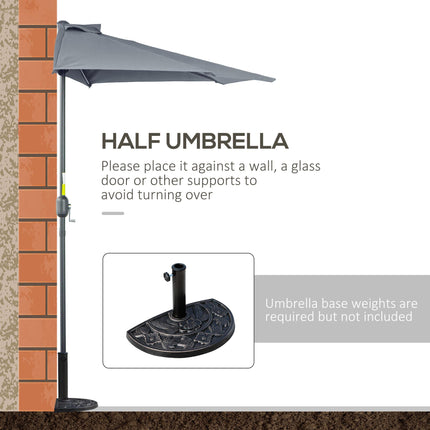 2.7m Garden Half Parasol with 5 Steel Ribs Outdoor Balcony Patio Sun Shade - Grey