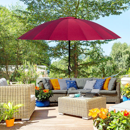 255cm Outdoor Patio Parasol with Tilt Crank and Fibreglass Ribs - Wine Red