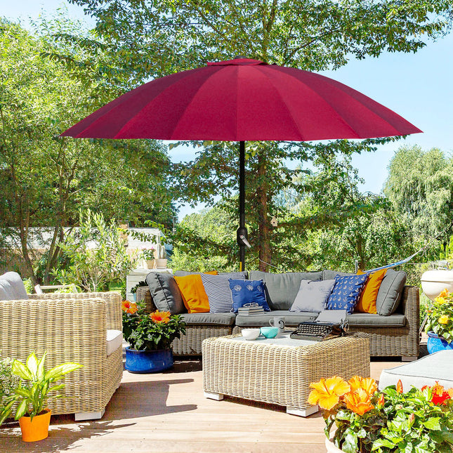 255cm Outdoor Patio Parasol with Tilt Crank and Fibreglass Ribs - Wine Red