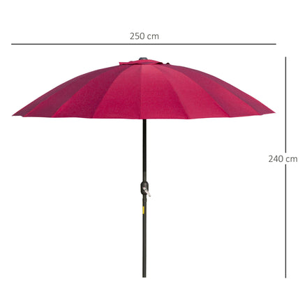 255cm Outdoor Patio Parasol with Tilt Crank and Fibreglass Ribs - Wine Red