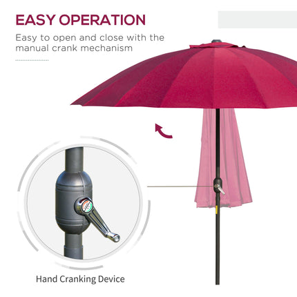 255cm Outdoor Patio Parasol with Tilt Crank and Fibreglass Ribs - Wine Red