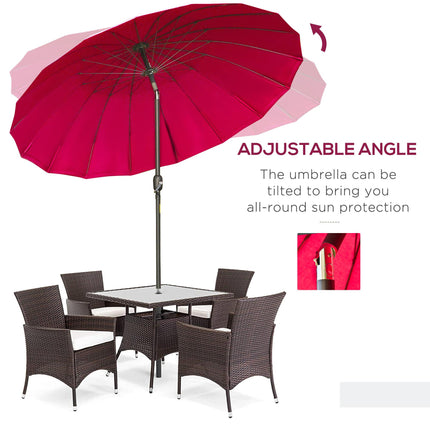 255cm Outdoor Patio Parasol with Tilt Crank and Fibreglass Ribs - Wine Red