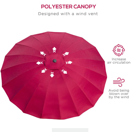 255cm Outdoor Patio Parasol with Tilt Crank and Fibreglass Ribs - Wine Red