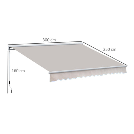 3m Retractable Electric Awning with Manual Crank for UV Protection - Grey