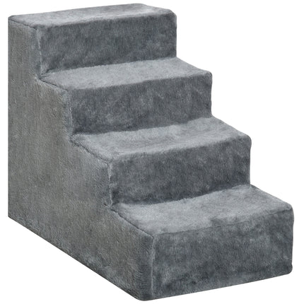 4-Step Dog Stairs with Washable Plush Cover for Small Dogs and Cats - Light Grey