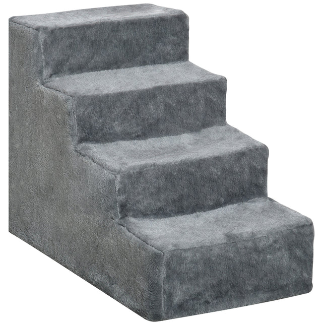 4-Step Dog Stairs with Washable Plush Cover for Small Dogs and Cats - Light Grey