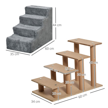 4-Step Dog Stairs with Washable Plush Cover for Small Dogs and Cats - Light Grey