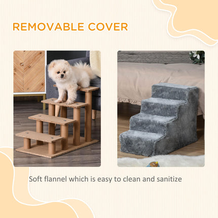 4-Step Dog Stairs with Washable Plush Cover for Small Dogs and Cats - Light Grey
