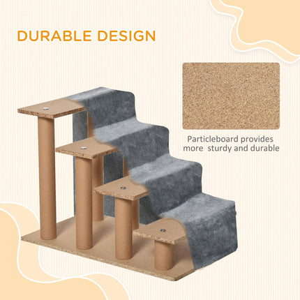 4-Step Dog Stairs with Washable Plush Cover for Small Dogs and Cats - Light Grey