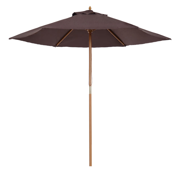 2.5m Wooden Garden Parasol with Ventilated Polyester Canopy - Coffee