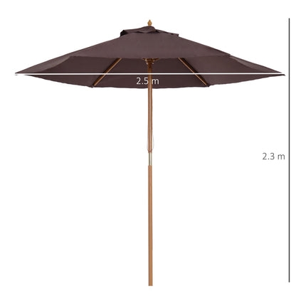 2.5m Wooden Garden Parasol with Ventilated Polyester Canopy - Coffee