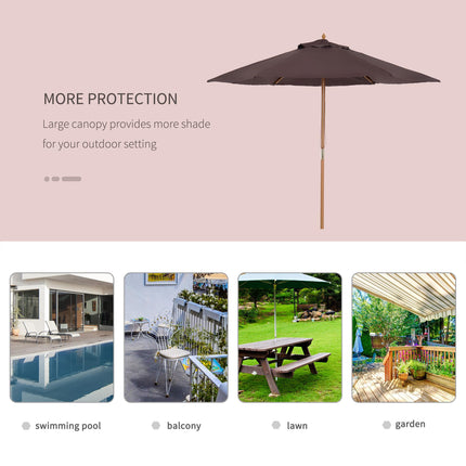 2.5m Wooden Garden Parasol with Ventilated Polyester Canopy - Coffee